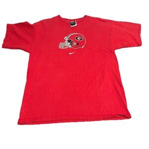 Vtg Nike Team Georgia Bulldogs MEDIUM T-Shirt Center Check Swoosh Faded RED